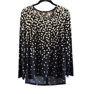Chico’s Women’s Long Sleeve Crewneck Tunic Polka Dots Black white colors…